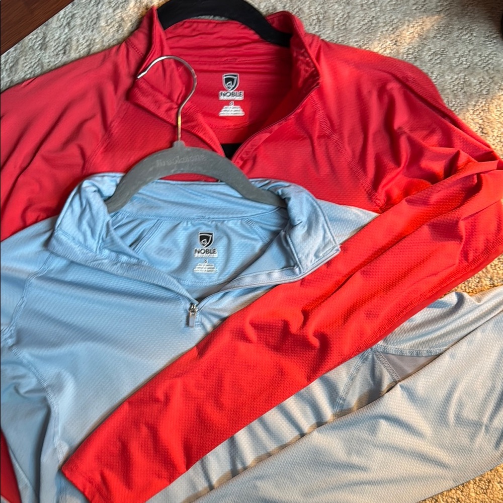 Noble Equestrian Red and Light Blue Quarter-Zip Tops